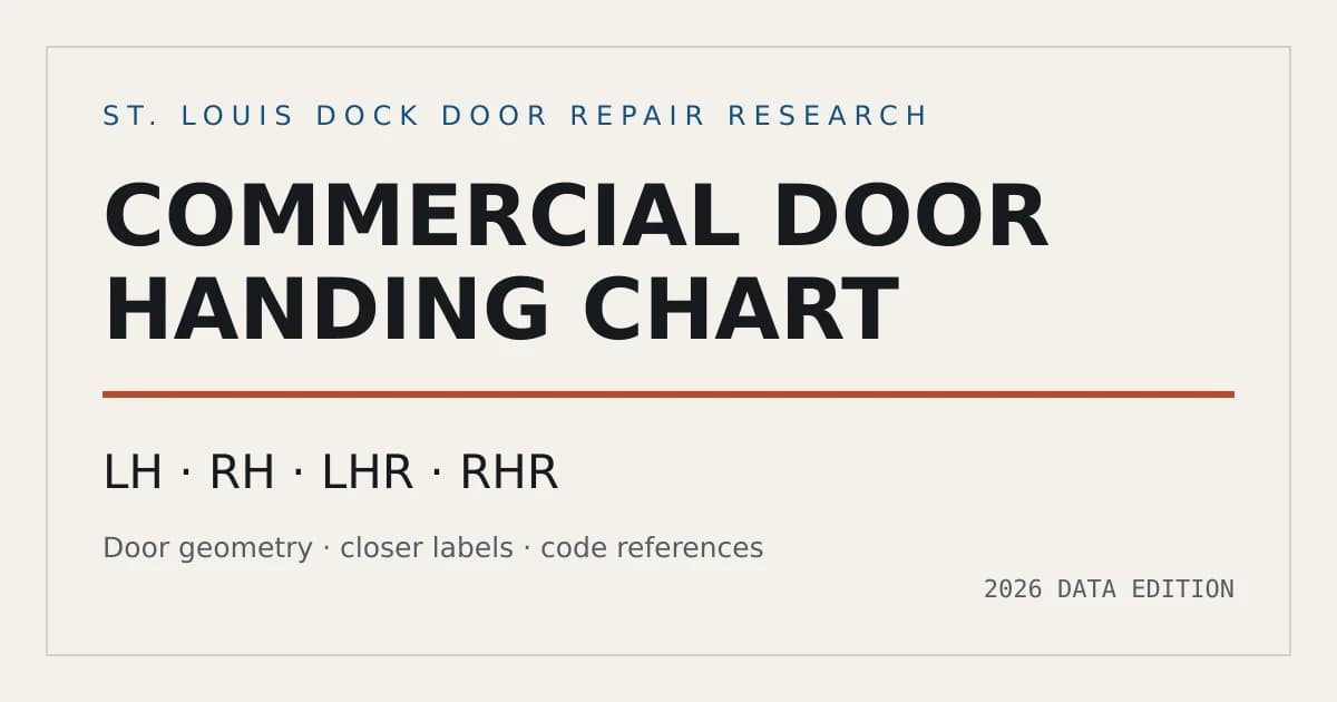 Commercial door handing chart comparing LH, RH, LHR, and RHR with door geometry and closer labels